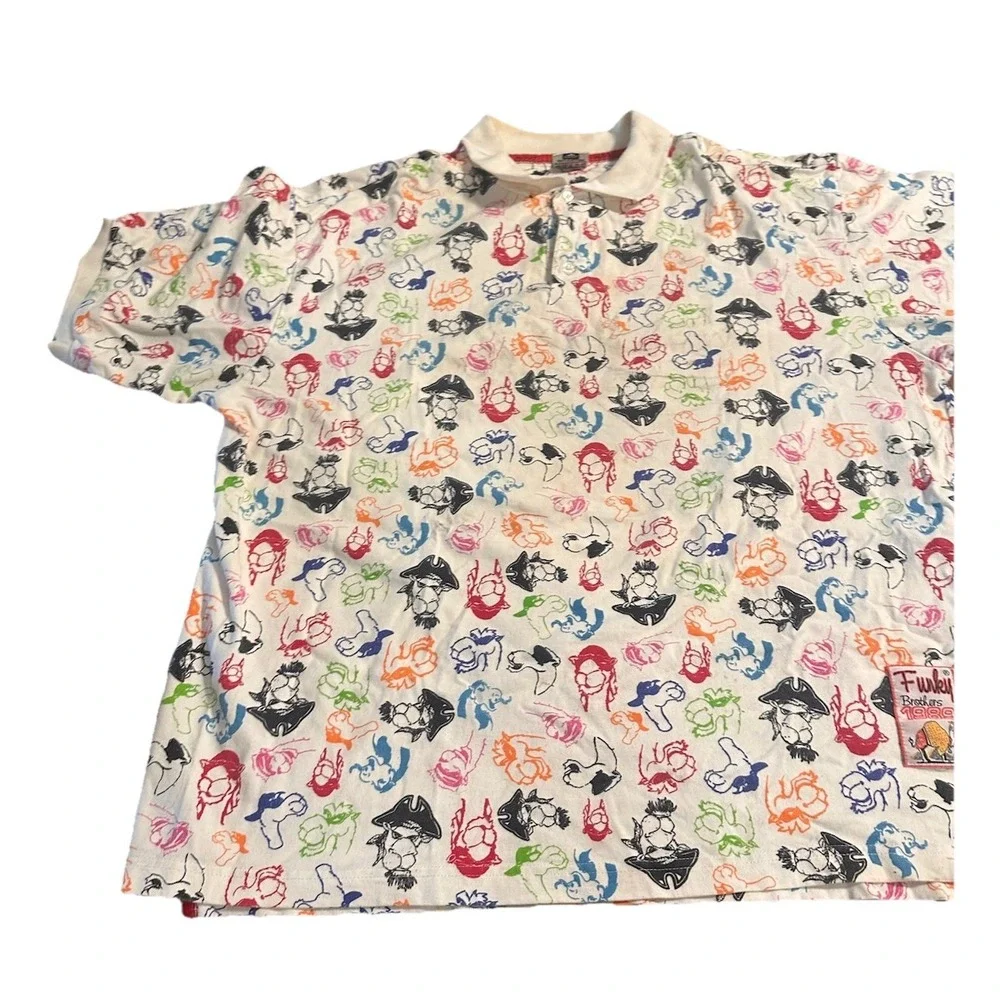 Vintage Camel All Over Print White Graphic Polo Shirt Mens Large 1989 80s Retro